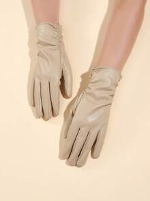 1 Pair Elegant Casual PU Leather Full Finger Touchscreen Gloves For Women, Faux Leather Warm Lining, Fashion Windproof Waterproof Outdoor Cycling Gloves