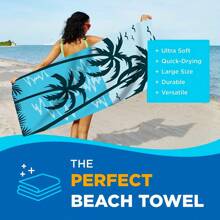 1 pieza Toalla de playa tropical, de secado rápido de fibra ultrafina, suave y absorbente, toalla de viaje con estampado de árbol de palma, lavado a mano, poliéster, rectangular, adecuada para piscina, yoga, deportes, regalo universal de vacaciones, artículos esenciales de playa