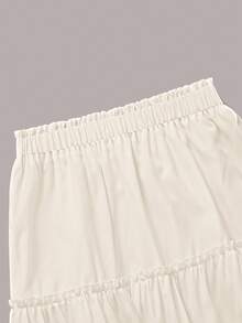 Women Solid Color Simple Versatile Ruffle Hem Skirt - Beige - View 3