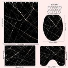 1/4pcs Black Marble Texture Theme Shower Curtain Set, Waterproof Bath Curtain, Bathroom Decor, Fashionable Drape, Window Curtain, Room Divider, No Drilling Required, Polyester, Machine Washable Bathroom Accessories Back To School