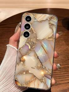 1个金色大理石纹裂纹透明软手机壳，适用于三星Galaxy A04e/12/A13/A14/A34/A50/A52/A53/A54/S21/S22/S23/S24/S25/S25，超强防水防震防摔防刮，国际版，非国内版 - 無色 - 查看 5