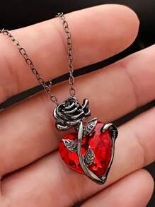 Collar colgante con corazón gótico rojo y rosa - Estilo punk rock, con cubic zirconia, regalo perfecto para hombres