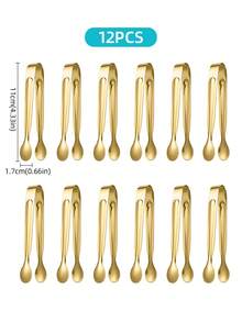 1/3/6/12pcs Stainless Steel Reusable Ice Cube Tongs, Dessert Tongs, Sugar Tongs, Versatile Catering Set - Compact & Durable - For Candies, Snacks, Salads, Appetizers, Ice Cubes, Kitchen Service, Cocktails, Tea Parties, Gifts, Kitchen Tools, Holiday Presents - 4-inch Sugar Clip Gold/silver - View 10