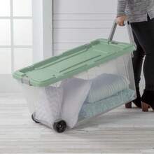 Extra Large Storage Bin, 40 Gallon Plastic Storage Bin With Wheels, Handle, Black, 2 Pack - trong suốt/xanh lá cây - Xem 4