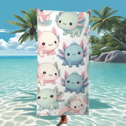 قطعة واحدة منشفة شاطئ كرتونية أكسولوتل فائقة اللين - من البوليستر، خفيفة الوزن، قابلة للغسل في الغسالة، ماصة، متعددة الاستخدامات للرياضة والسبا والبلاغة والفندق والجيم، ضروريات السفر واكسسوارات السفر والضروريات الشاطئية