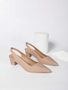 Women's Solid Color Minimalist Elegant Pointed Toe High Heel Shoes, Platform High Heels, Formal Appearance Suitable For Spring/Summer Outdoor Wear, Comfortable Slip-On Pumps - Khaki - View 8