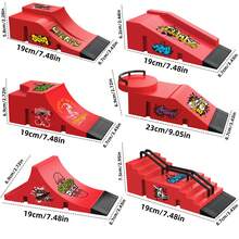 6-In-1 Fingerboard Ramp Set, Including Halfpipe Ramp, Fingerboard Skateboard, Finger Skating Training Props, Interactive Freestyle Skateboarding Game, Random Color Skateboard Pattern And Wheel Accessories - Multicolor-929-1 - View 8