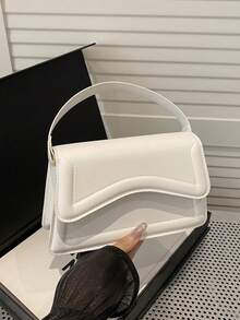 New Orange Ladies' Solid Color PU Small Square Bag, Simple And Stylish Handbag For Going Out, And Versatile. - White - View 2