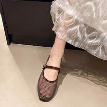 2026新款女士芭蕾舞鞋，夏季低帮透气休闲玛丽珍黑色平底鞋 - 棕色 - 查看 5