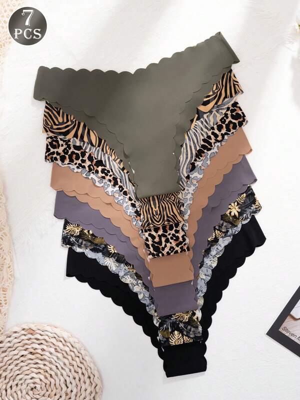 Set de 7 piezas de bragas estilo bikini con estampado floral, ropa interior sin costuras y deportiva para mujeres