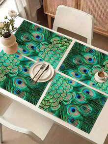 1/2/4/6/8 piezas Manteles individuales con estampado digital, manteles individuales con estampado de pluma de pavo real, adecuados para uso diario, festivales, fiestas, cumpleaños, bodas, cenas, decoración del hogar en la cocina y el comedor
