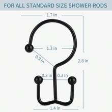 24 Pcs Shower Curtain Hooks, Goowin Shower Curtain Rings, Durable Rust Proof Black Shower Curtain Hooks, Shower Rings For Curtain, Double Glide Shower Curtain Hooks For Shower Curtain Rods, Black