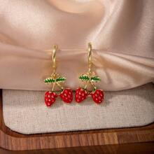 1 Pair Cute Fruit Cherry & Strawberry Hoop Earrings, Lovely Girls Ear Hanging Earrings