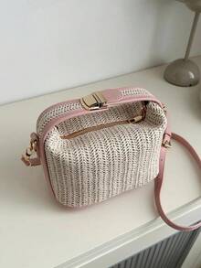 Women's Straw Crossbody Bag, 2025 New Style Fashionable Casual Versatile Shoulder Bag For Women & Girls, Simple All-Match Bag For Daily Life & Work,  Everyday Bags - Pink - View 5