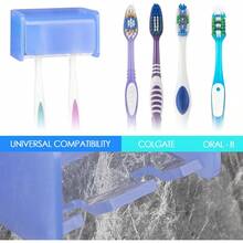 Toothbrush Holder Wall Mounted With Cover For Bathroom, 2 Slots Toothbrush Storage Organizer For Shower, Self Adhesive Toothbrush Hanger Rack For Dorm, Cabinet (White) - 藍色 - 查看 3