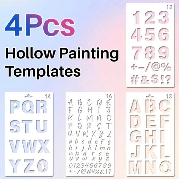 Set di 4 stencil di lettere e numeri per fai da te - Modelli di plastica riutilizzabili per legno, pareti, tela, mobili, tessuti, cartelli e scrapbooking, Ritorno a scuola, Forniture scolastiche