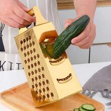 Multifunctional Stainless Steel Grater Slicer With Handle Large 4 Sides Cutter For Ginger Garlic Cucumbers Carrots Cheese Potato - Gold - View 3