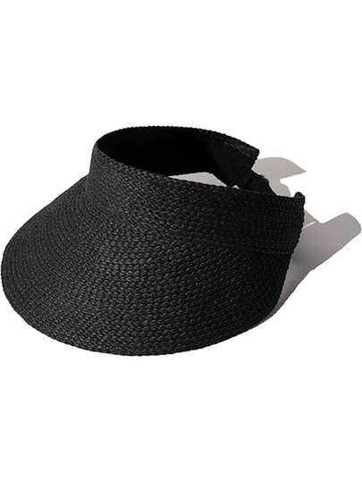 1 件男女通用太阳帽，夏季草帽，可调节宽边防晒帽，编织草编沙滩帽