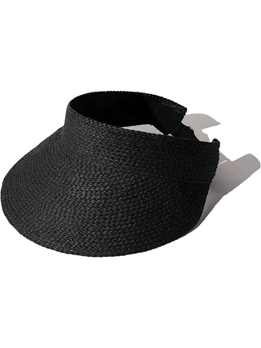 1 件男女通用太阳帽，夏季草帽，可调节宽边防晒帽，编织草编沙滩帽 - 彩色 - 查看 1