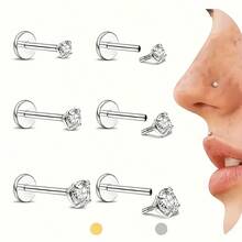 6 Flat Back Earring Studs - Female Thread 16G Piercing Cartilage Spiral Jewelry Tragus Hypoallergenic Lip Conch Nose 316L Stainless Steel Studs For Men And Women - 3-5  Lip Nails - View 2