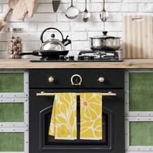 2 Pcs Boho Floral Kitchen Towels, Set Of 2 - Floral Hand Towels Dish Towels, Decorative Kitchen Towels, 16*24 In - 芥末黃 - 查看 3