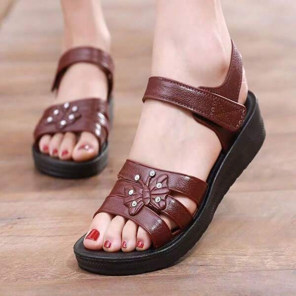 Women's Summer Sandals - Casual Solid Color, Breathable Hollow-Out Design, Hook And Loop Closure, Flat Heel Beach Shoes, Multi-Purpose Flat Sandals, Comfort Fit