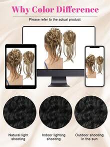 Synthetic Hair Bun Chignon Messy Curly Hair Band Elastic Scrunchy False Hair Pieces For Women Hairpins Black Brown Synthetic Elastic Curly Messy Bun Hairpieces Scrunchie Black Blonde Brown Natural Fake Hair Chignon Band Updo Donut For Women - Multicolor - View 9