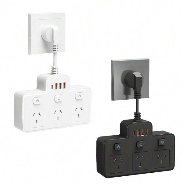 Australischer Standard Stromsteckdose mit 3 Wechselstrom-Steckdosen, 3 USB-Anschlüssen und 1 Typ-C-Anschluss, feuerhemmendes PC-Material, flexibles und kompaktes Design, zur Wandmontage für Küche, Wohnzimmer, Schlafzimmer und andere vielseitige Einsatzbereiche