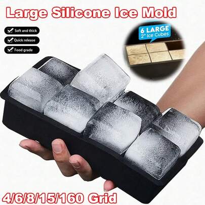 4/6/8/15/160 Large Grid Ice Tray Giant Jumbo Mold Large Silicone Ice Cube Square Tray Mold DIY Ice Maker Ice Cube Tray