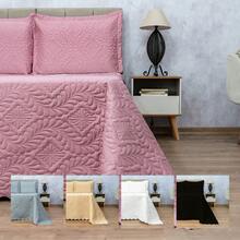 Kit Cobre Leito Camili SUPER KING 3 pçs colcha dupla face matelado ultrassônico com aba - Rosê - Visão 1