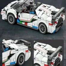 Juego de construcción de bloques premium de 8 ranuras para armar coches de carreras, modelo de supercoche deportivo. Juguete creativo de bricolaje de carreras deportivas, set de decoración de ensamblaje para fiestas, juguete de ensamblaje de alta calidad y desafiante, vehículo de cuatro ruedas gigante, ideal como colección de exhibición de oficina/regalo de cumpleaños