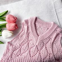 1pc Hollow Knit V-Neck Sweater For Small Dogs, Cat Pink Pet Clothes Anti-Shedding, Suitable For Outdoor Activities