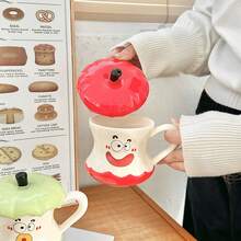 1 pezzo Tazza in ceramica di alta qualità a forma di mela con coperchio, tazza divertente, tazza per acqua domestica, ottimo regalo per le donne