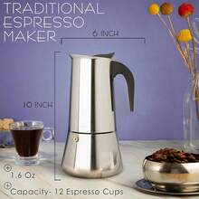 New  12 C Greca Stovetop Pr Maker 600ml/20oz, Moka Pot  Cee Percolator Dign, Stainls Steel Stove Top Cee Maker For Camping Or Home Use, Italian Cee Maker Stovetop - 12C不銹鋼 - 查看 4