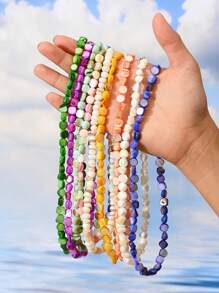 1/2/3/6/9pcs Multi-Color Natural Shell Asymmetrical Stone Sea Star Necklace Bracelet Set, Suitable For Women Spring/Summer Daily, Beach, Holiday & Casual Wear
