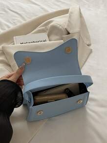 New Blue Solid Color Women PU Material Square Handbag, Simple Fashion Stylish Casual Shoulder Bag