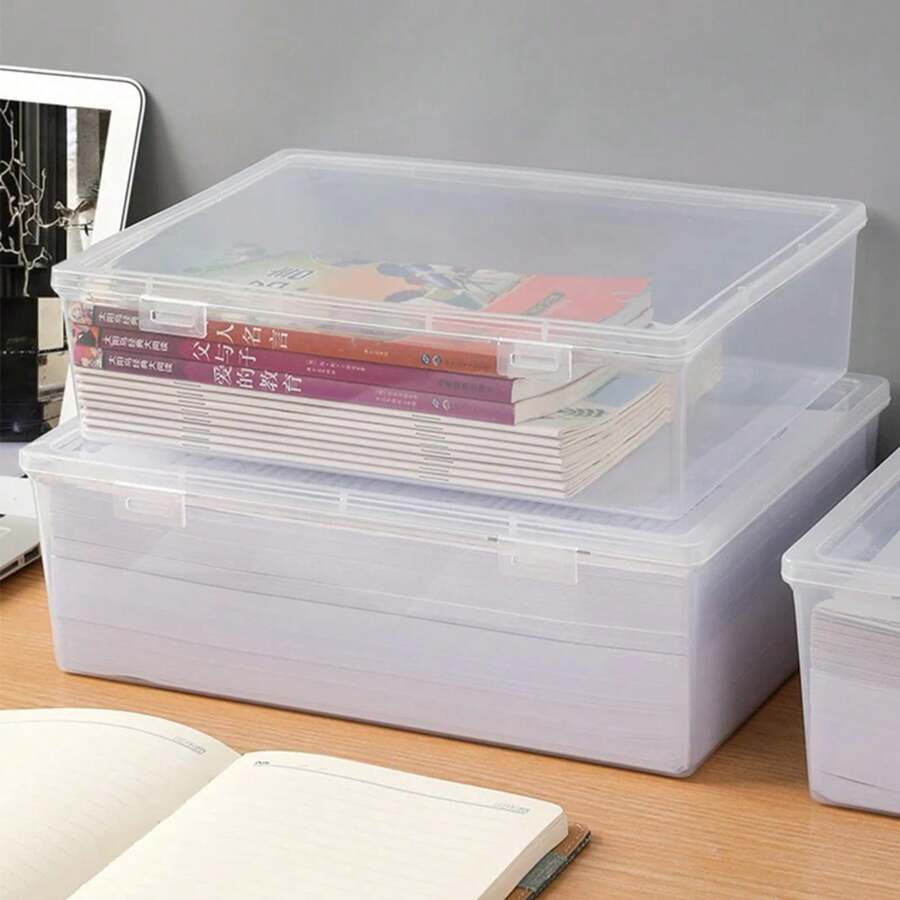 Plastic Document Organizer Organized Clear Square Shape Storage Box Organizing Box Transparent Desktop Document Storage Case