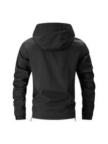 新款男士冬季保暖内衬休闲夹克，时尚户外连帽厚外套，秋季 - 黑色 - 查看 3