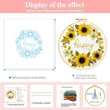 Sunflower & Bee Embroidery Kit For Beginners, Includes 11CT Printed Fabric Pattern, Full Tool Set, And DIY Craft Instructions