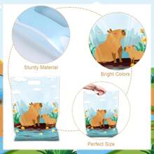 30/50/100pcs-Capybara Pattern Tote Bags, Cartoon Gift Bags, Cute Animal Theme Plastic Shopping Bags, Durable Plastic Gift Bags With Handles, Suitable For Baptismal Party Supplies, Birthday Party Packaging Bags, Anniversary Party Decoration