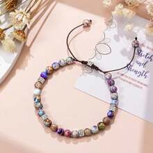 Galaxy Sea Sediment Jasper Bracelet Yoga Bracelet Gift Healing Bracelet For Women Spiritual Bracelet Minimalist Healthy Support Bracelet 6MM Tiny Bead Stone Anklet Adjustable