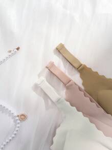 3 Stück/Set Drahtlose Damen Sport-BHs mit Bandeau-Wellen-Saum, bequeme breite Träger nahtlose BHs