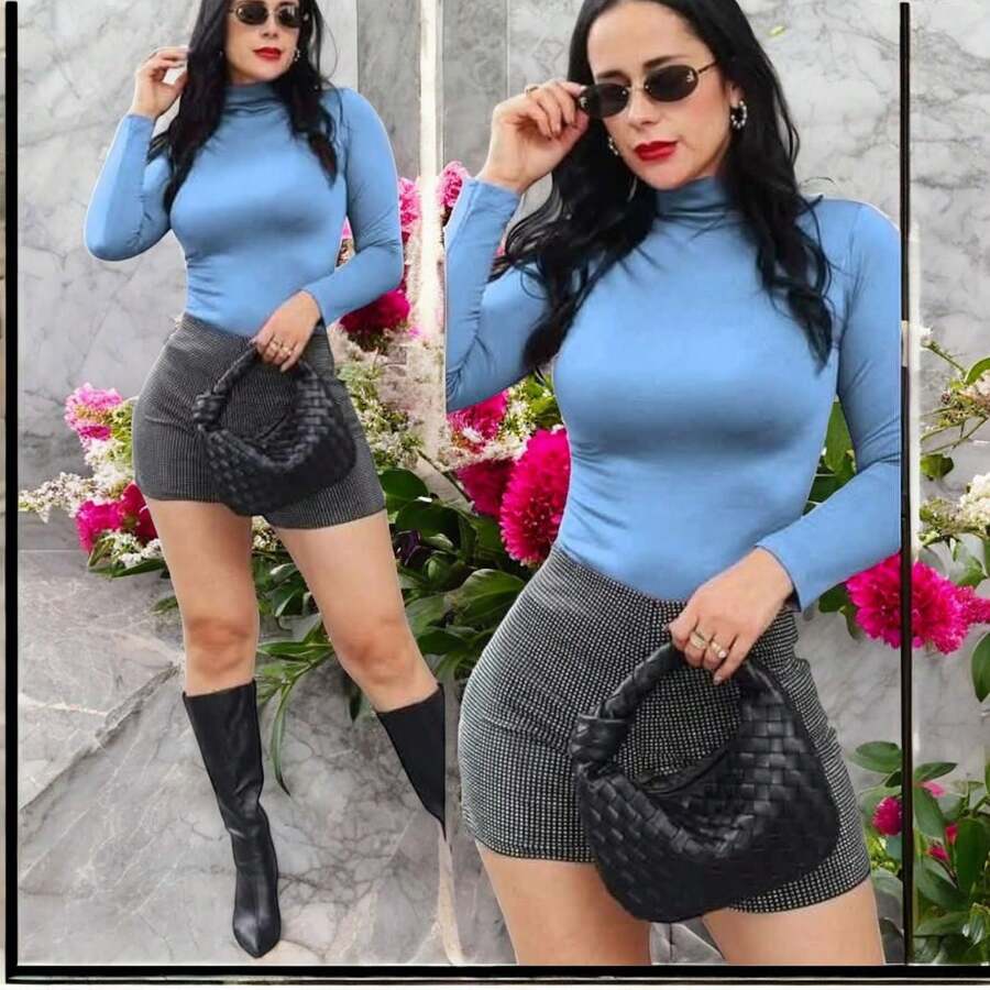 BLUSA TERMICA CUELLO ALTO BASIC TEXTURA BASICA - Azul - Ver 1