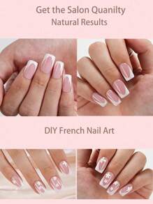 150pcs French Gel Nails - Light Pink Deep French Short Square Press-On Nails, Soft Gel Fake Nails, Acrylic Soak Off Nail Extension Suit For Women And Girls DIY Nail Kit