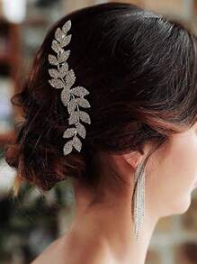 1 Peça Pente de Cabelo com Design de Folha Elegante e Brilhante com Strass, Acessório de Moda Estilo Boho para Noivas, Madrinhas, Festas, Casamentos, Uso Diário