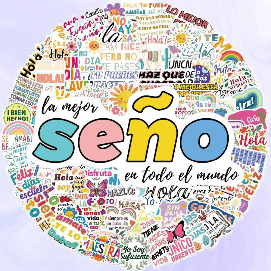 50PCS Spanish Phrases Cartoon Doodle Waterproof PVC Stickers, Asymmetrical Shape Matte Finish Self-Adhesive, Disposable, Suitable For Luggage, Skateboard, Guitar, Water Bottle - Iberian Theme Decal School Supplies,Back To School