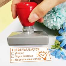 1 件西班牙语教师评分印章，带复选框，包括“已评分”、“已实现学习目标”、“自我反思”和鼓励反馈，用于评分作业和评估课堂进度，返校，学校用品 - 均碼 - 查看 16