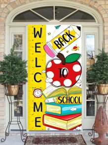 1pc Back To School Hanging Curtain - Featuring Book, Apple, Stationery Patterns, Polyester Material, Suitable For Classrooms, Study Rooms, Library Entrances - No Power Needed, Multi-Functional Party & Event Decor, Classroom Decoration