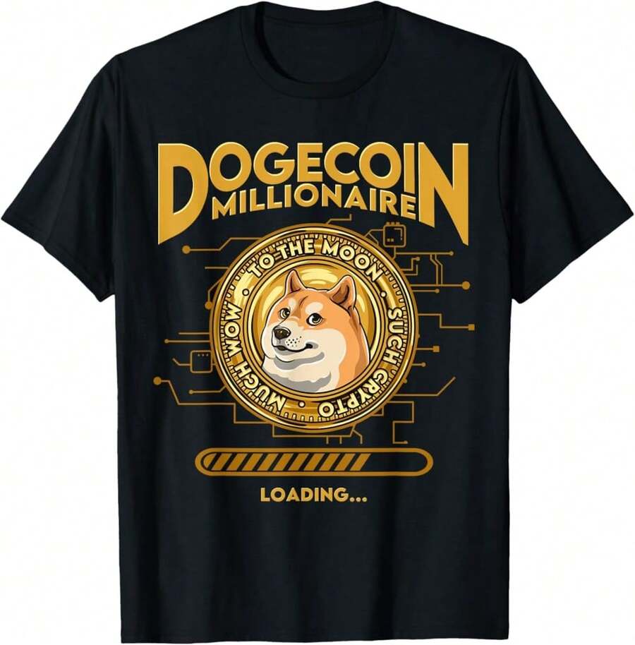 Camiseta de hombre divertida con el perro Doge y la frase "Dogin Millionaire" Crypto - Negro, Talla Mediana - Negro - Ver 1