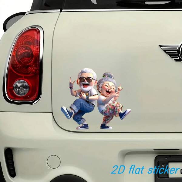 1pc 2D Flat Sticker, Fun Dancing Elderly Couple PVC Sticker, Waterproof Vinyl Sticker For Car/Motorcycle/Truck/Laptop, Scratch-Resistant Cover And Decorations, Bumper/Toilet/Wall Adhesive Wallpaper Wall Paper Wall Stickers Room Decor Wall Decor